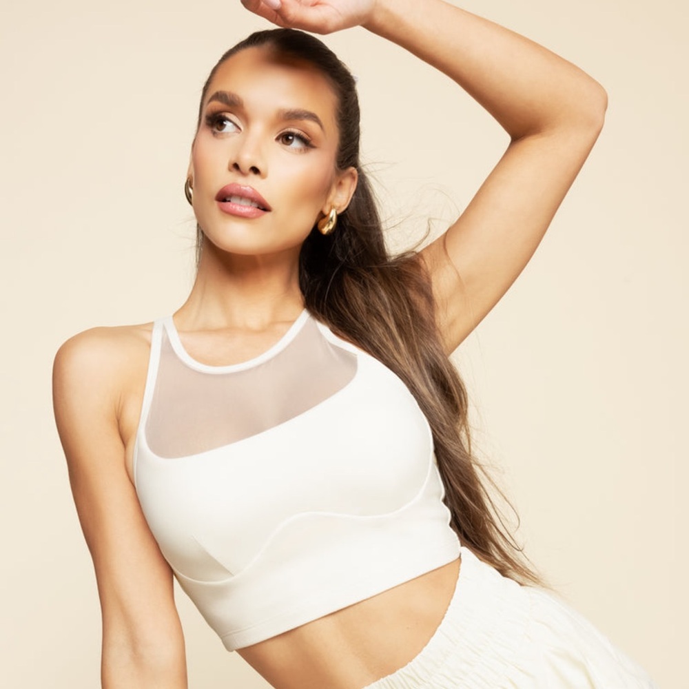 NWOT PopFlex Celeste Mesh Crop Bra in Ivory - Size XL